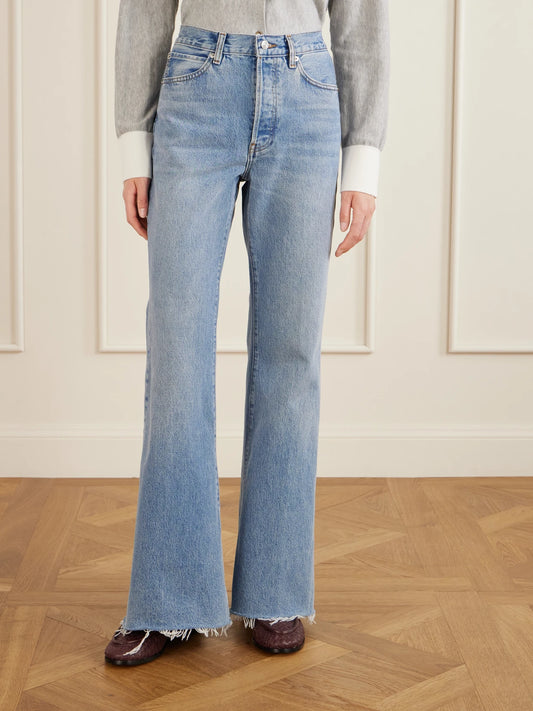 Image of Jeans. Product name - High Rise Flare High-rise Flared Jeans in Blue colour by brand - FRAME
