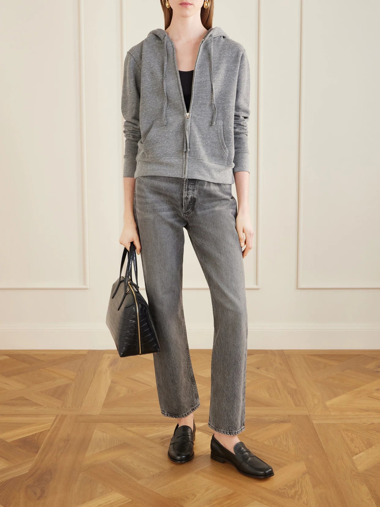 Image of Sleepwear & Loungewear. Product name - Callie Hooded Jersey Zip-up Sweater in Gray colour by brand - Nili Lotan