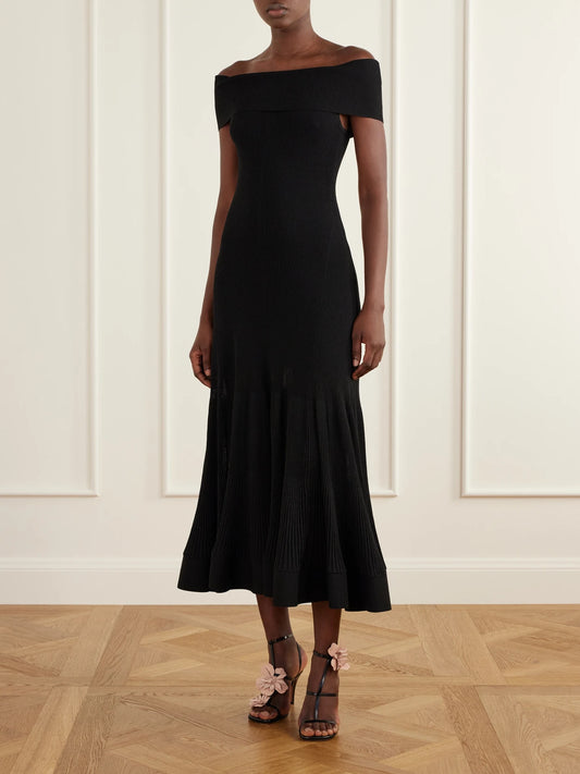 Image of Dresses. Product name - Clash Pleated Mesh Midi Dress in Black colour by brand - Zimmermann