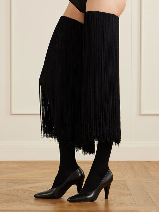 Fringed Knit High Socks