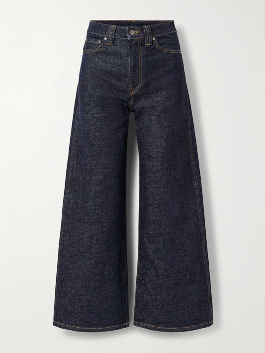 Image of Jeans. Product name - Delina High-rise Straight-leg Jeans in Dark denim colour by brand - KHAITE