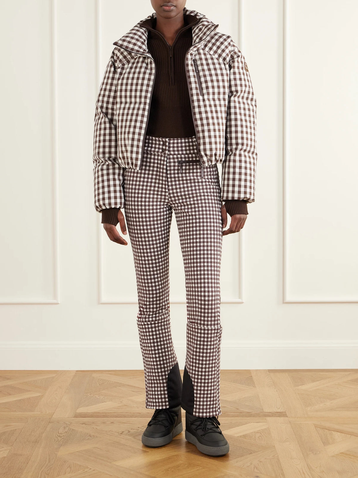 Image of Coats & Jackets. Product name - Cortina Checked Shell Down Ski Jacket in Brown colour by brand - Cordova