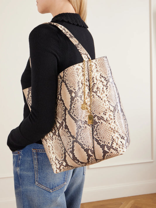 Image of Bags. Product name - Spin Embellished Snake-effect Leather Tote Bag in Snake print colour by brand - Chloé