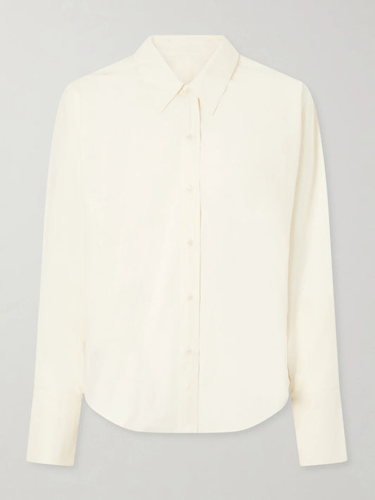 Image of a model wearing Tops. Product name - Ridge Cotton Shirt in Beige colour by brand - OSSOU