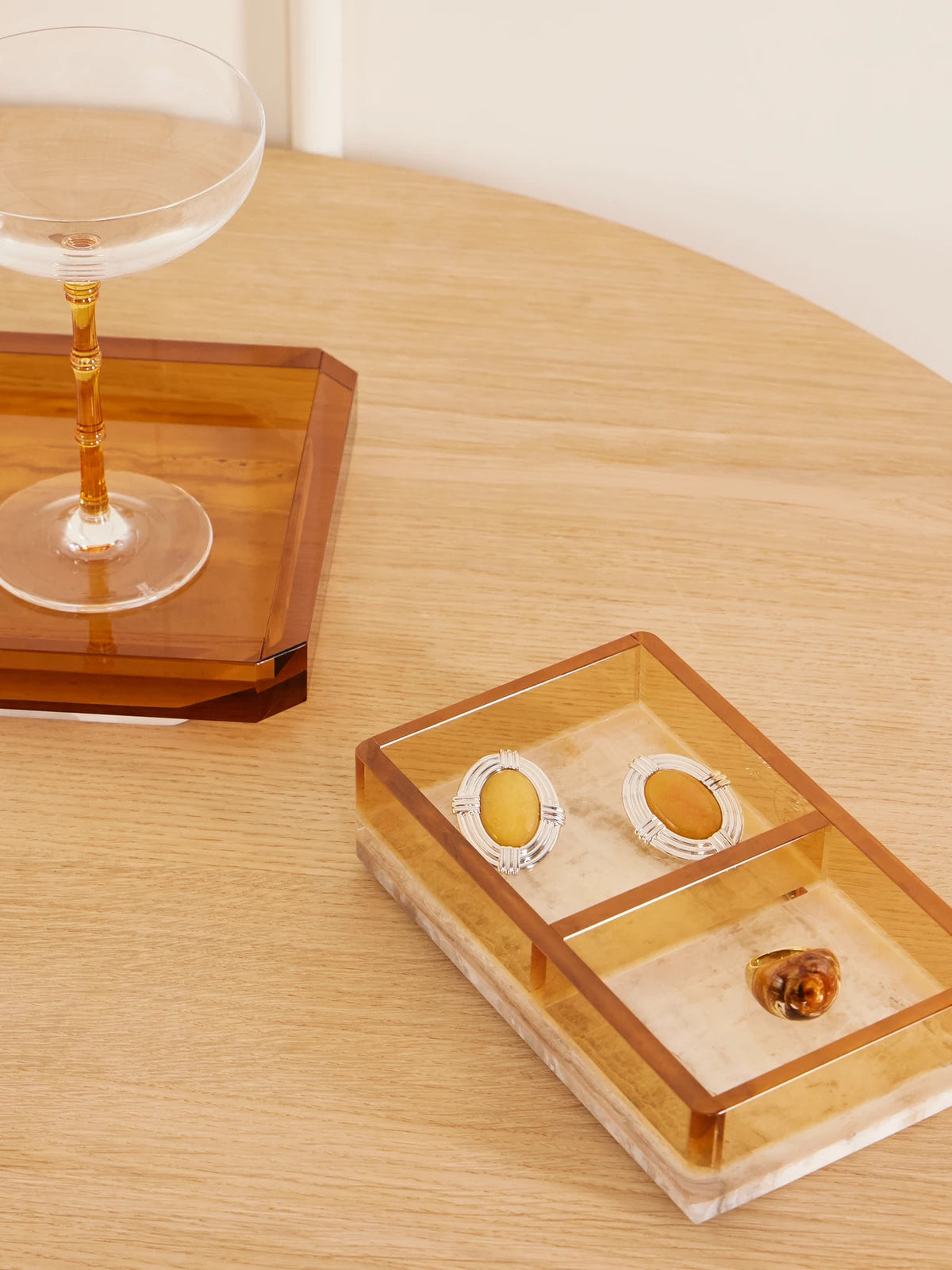 Image of Decor. Product name - Treasures Crystal And Natural Onyx Tray in Yellow colour by brand - Reflections Copenhagen
