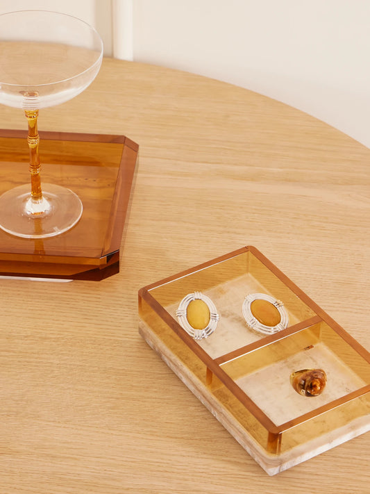 Image of Decor. Product name - Treasures Crystal And Natural Onyx Tray in Yellow colour by brand - Reflections Copenhagen