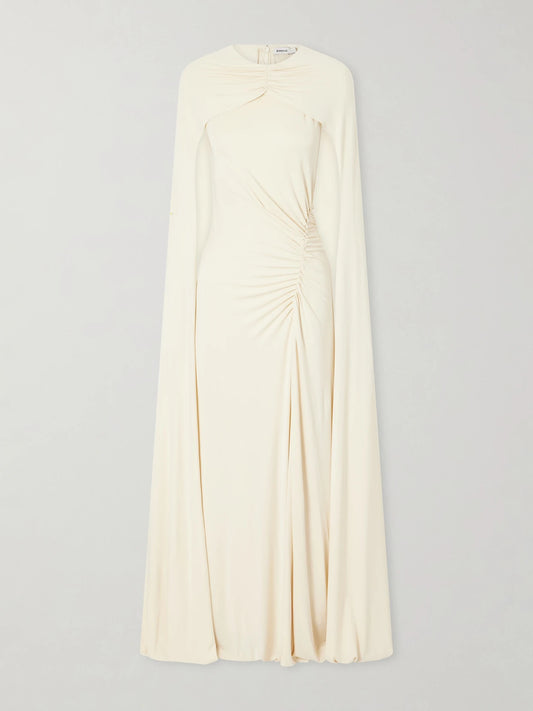 Image of Dresses. Product name - Cape-effect Gathered Jersey Gown in Pastel yellow colour by brand - SIMKHAI