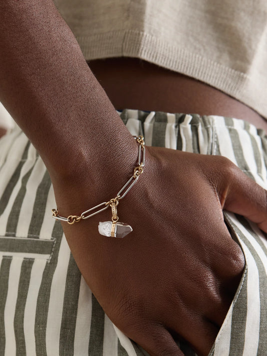 Image of Bracelets. Product name - Jumbo 14-karat Yellow And White Gold, Quartz And Diamond Bracelet in Multi colour by brand - JIA JIA