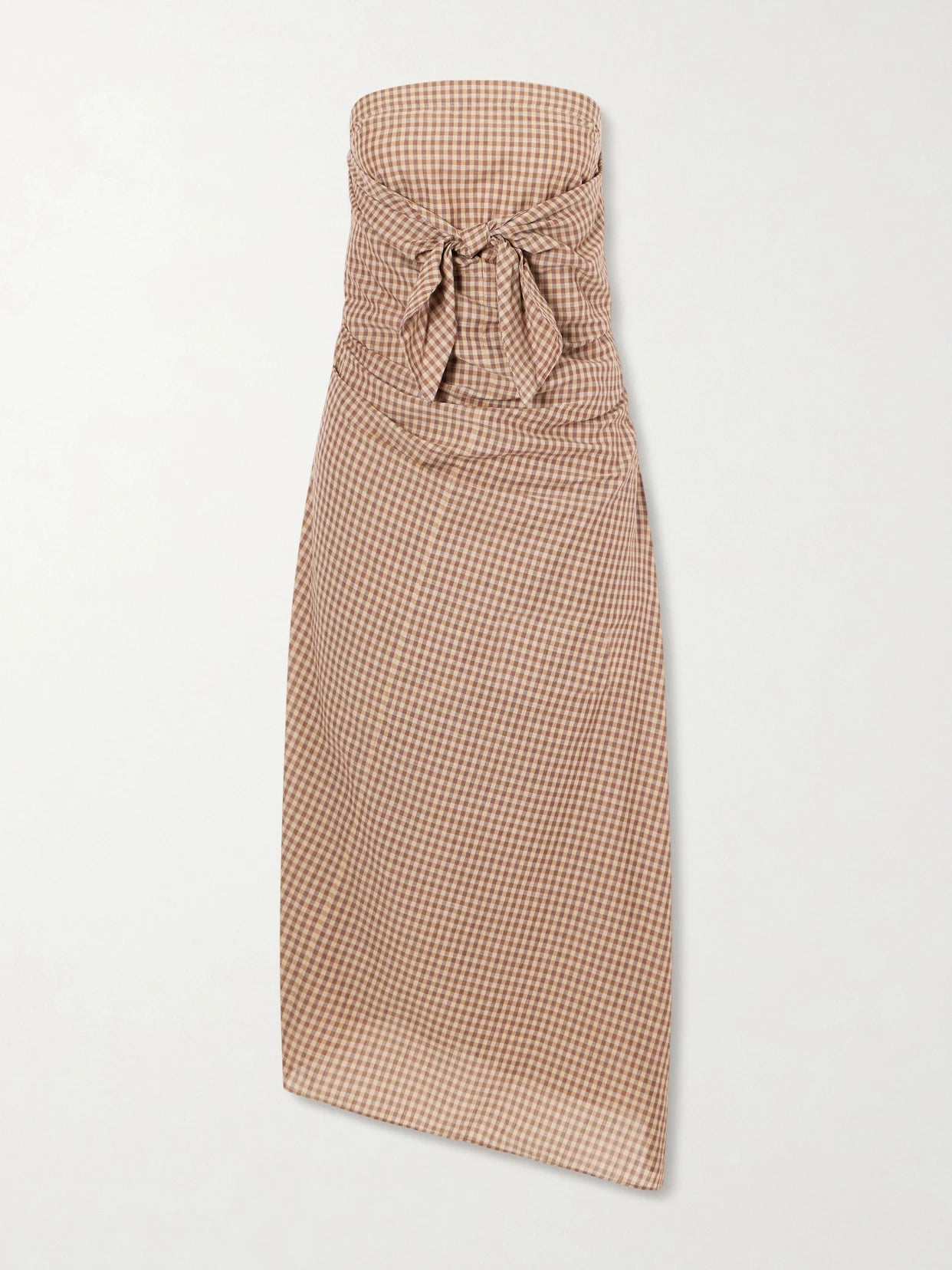 Sleeveless Knot-detailed Draped Checked Cotton Midi Dress