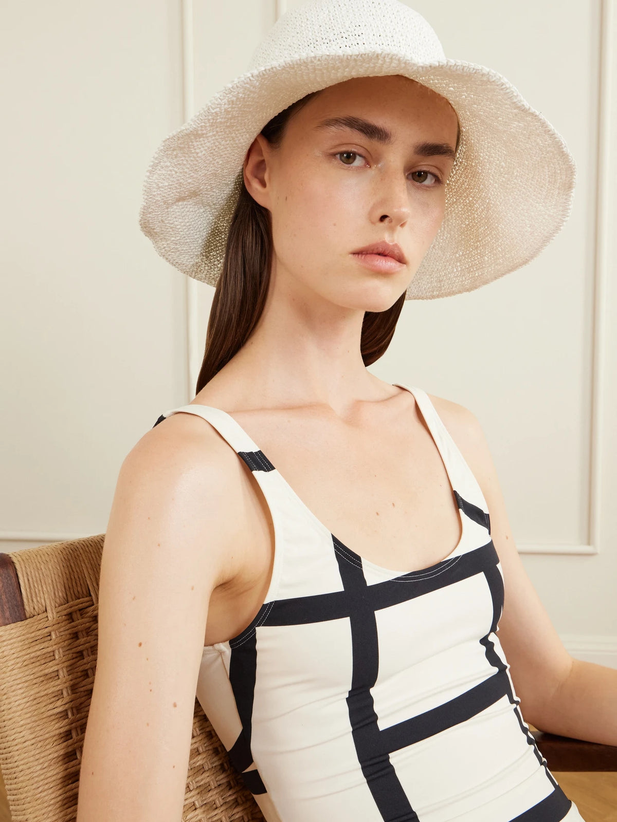 Image of Hats. Product name - Woven Paper Sunhat in White colour by brand - TOTEME