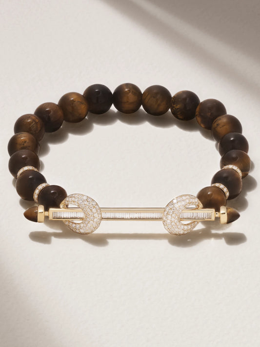 Chakra 18-karat Gold, Tiger's Eye And Diamond Bracelet