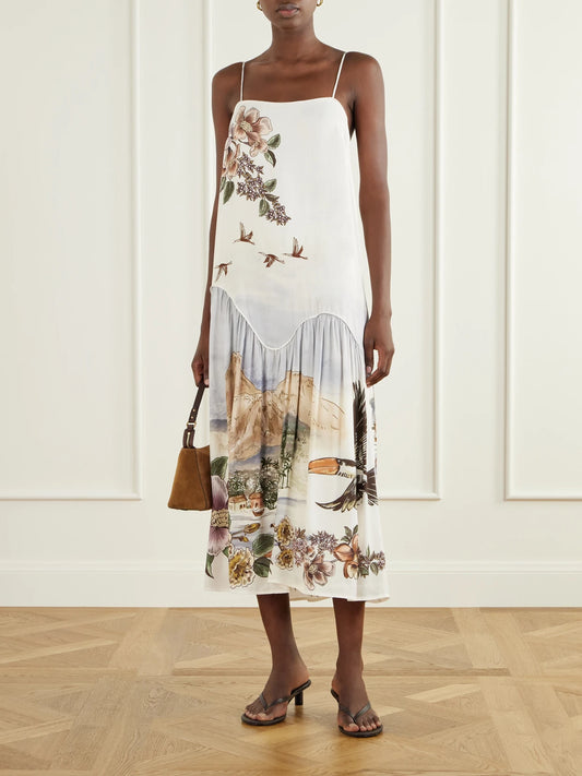 Image of Dresses. Product name - Toile De Rio Printed Voile Maxi Dress in White colour by brand - Farm Rio