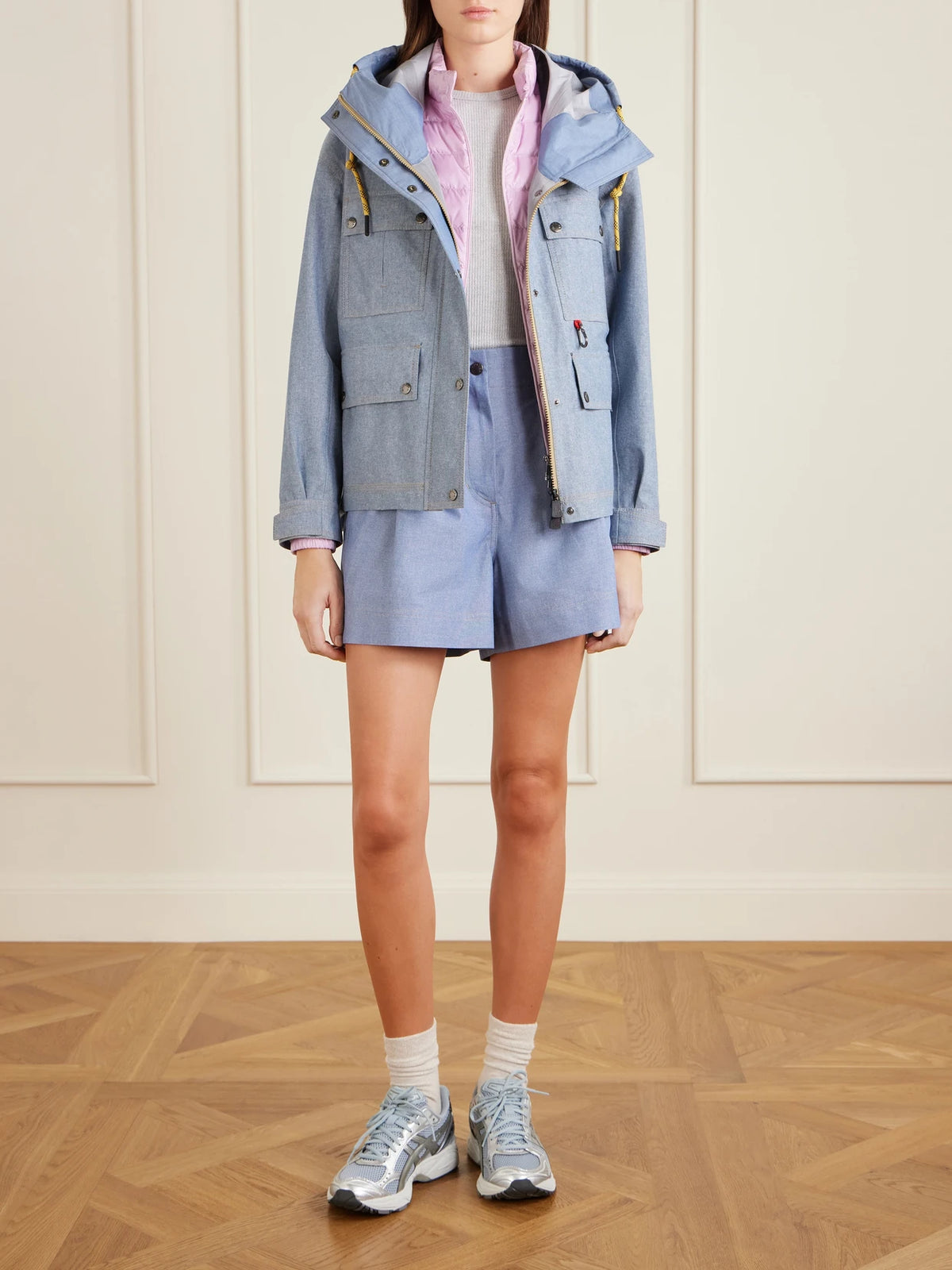 Image of Coats & Jackets. Product name - Beziers Padded Denim Jacket in Light blue colour by brand - Moncler Grenoble