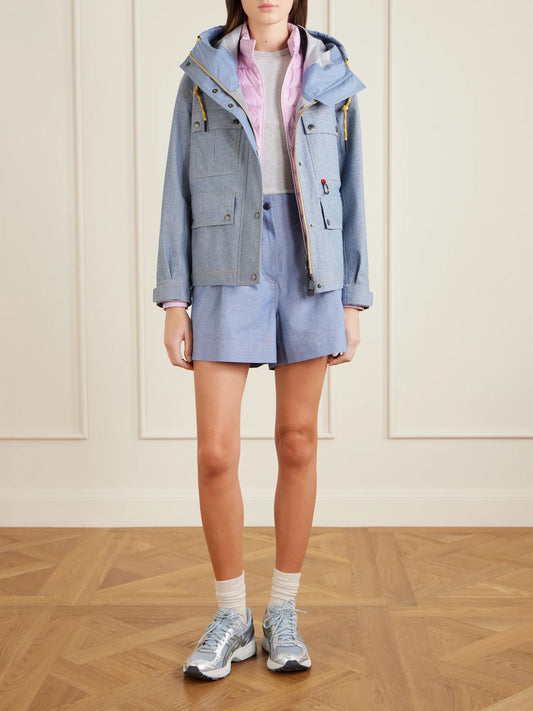 Image of Coats & Jackets. Product name - Beziers Padded Denim Jacket in Light blue colour by brand - Moncler Grenoble