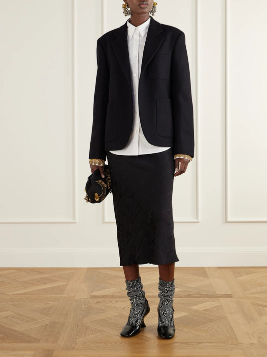 Image of Coats & Jackets. Product name - Wool-felt Blazer in Black colour by brand - Dries Van Noten