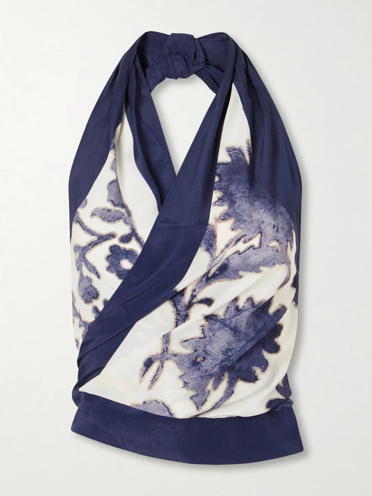 SIR. Phillipa Printed Silk-blend Halterneck Tank
