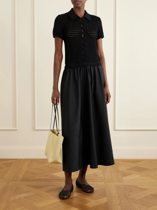 Image of Dresses. Product name - Crocheted Cotton-poplin Maxi Dress in Black colour by brand - Polo Ralph Lauren