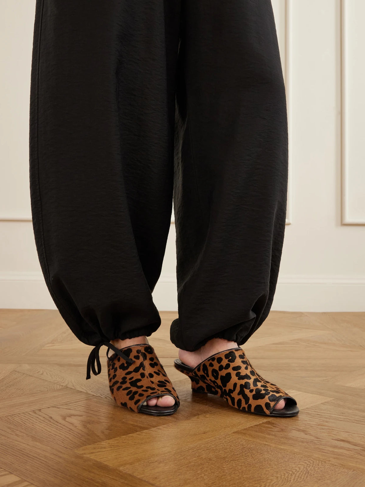 Leopard-print Cow Hair Wedge Mules