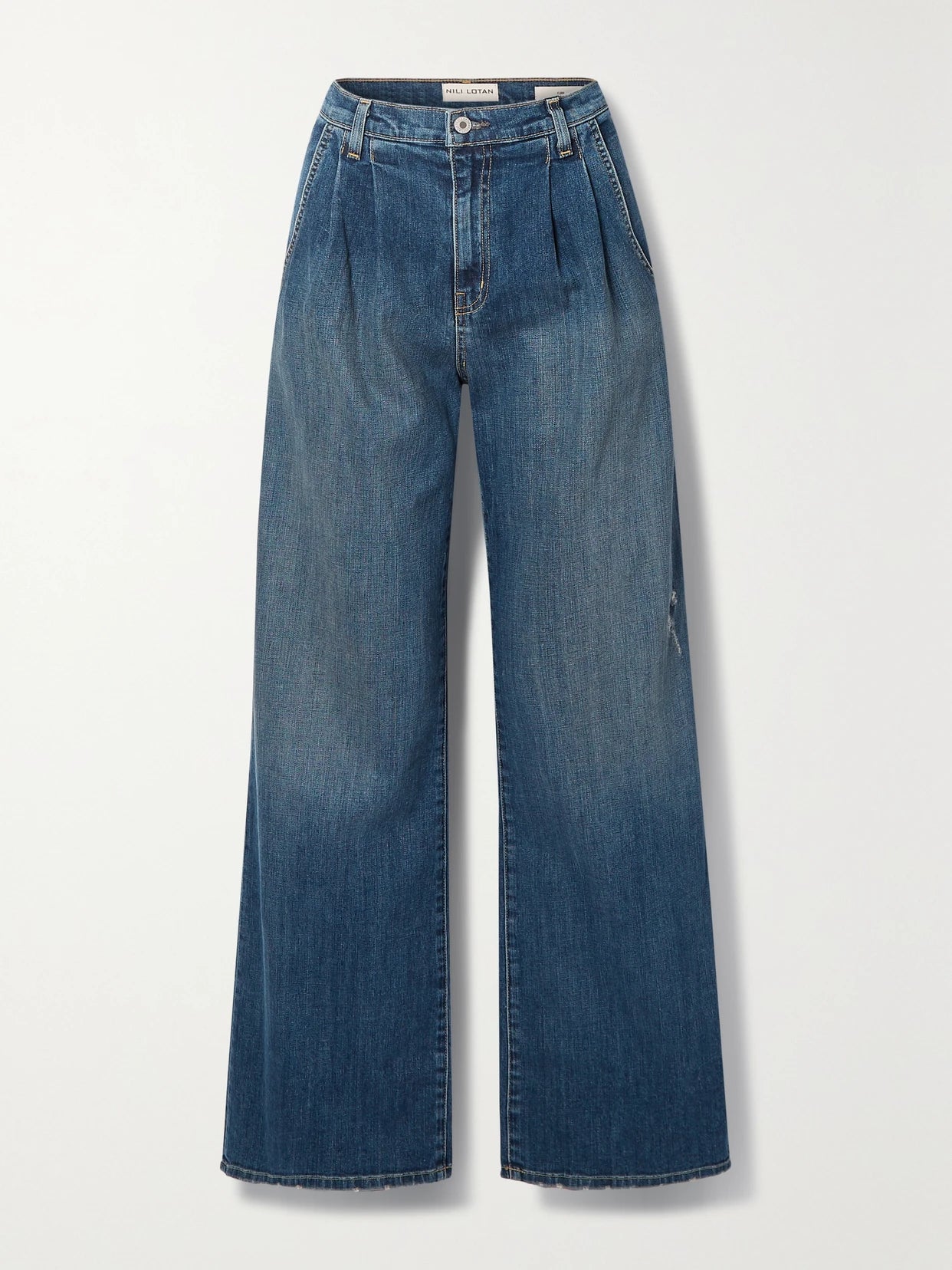 Flora Pleated High-rise Wide-leg Jeans