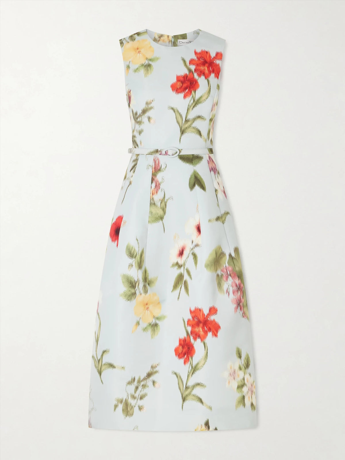 Oscar de la Renta Belted Floral-print Faille Midi Dress