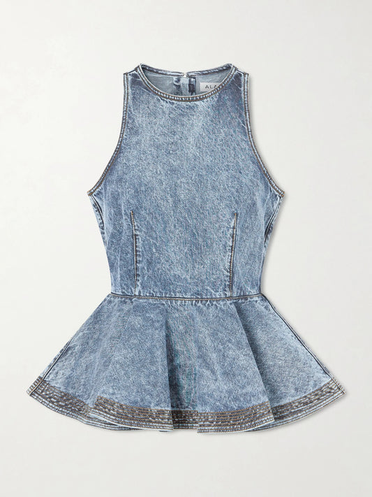 Image of Jeans. Product name - Denim Peplum Top in Light denim colour by brand - Alaïa
