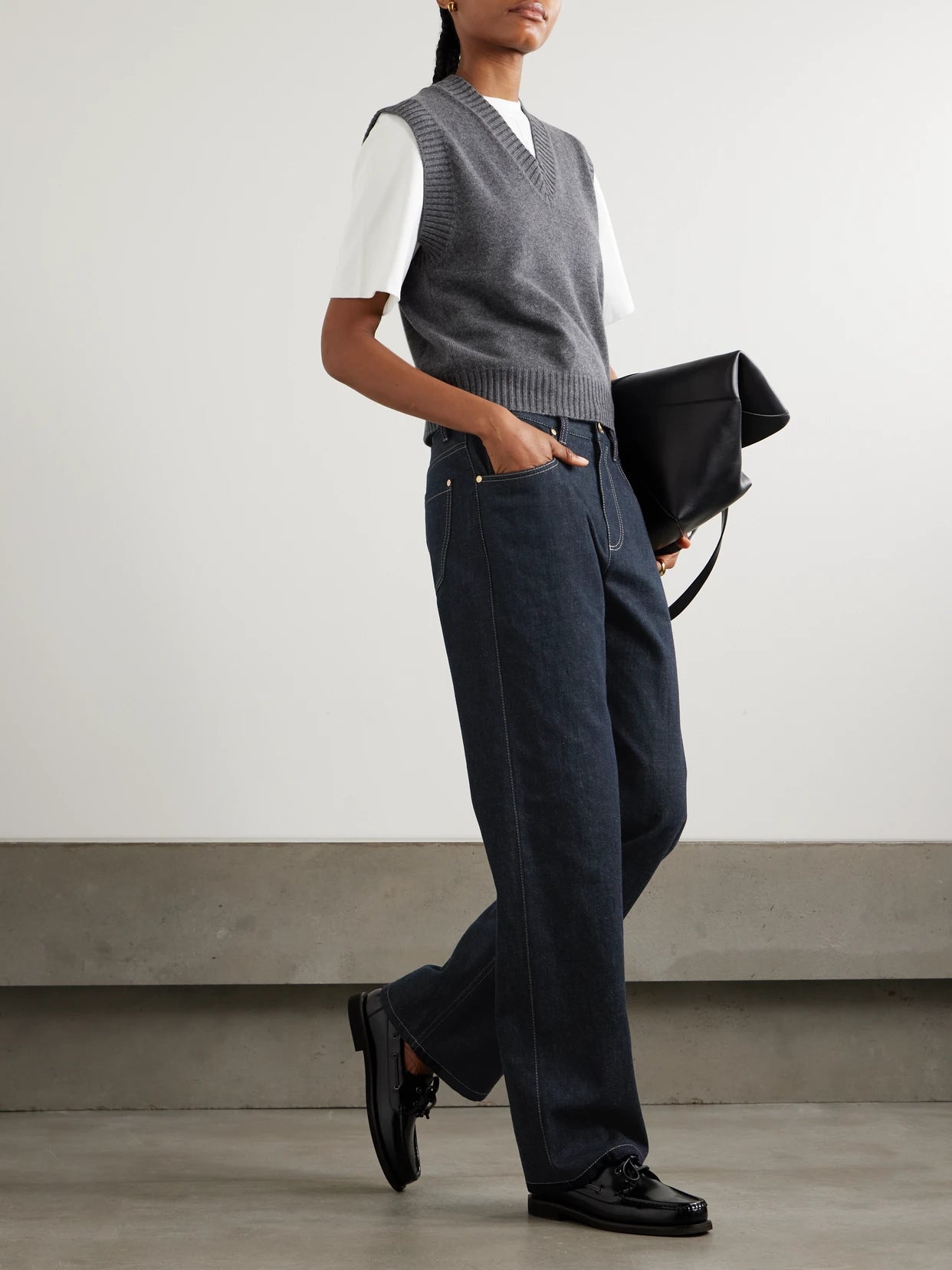 Image of Jeans. Product name - High-rise Straight-leg Jeans in Dark denim colour by brand - Brunello Cucinelli