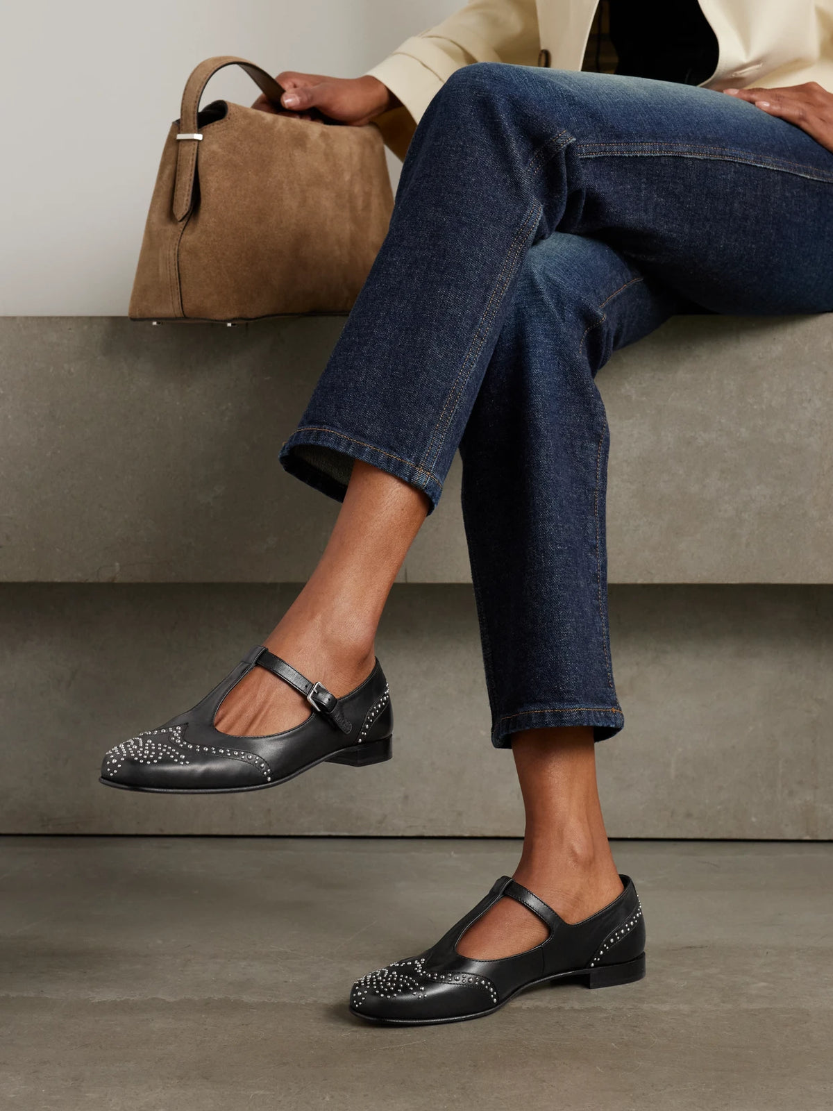 Opal Studded Leather Mary Jane Brogues