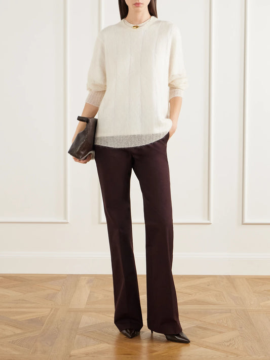 Image of a model wearing Outerwear. Product name - Delfina Mohair And Silk-blend Sweater in Off-white colour by brand - Joseph