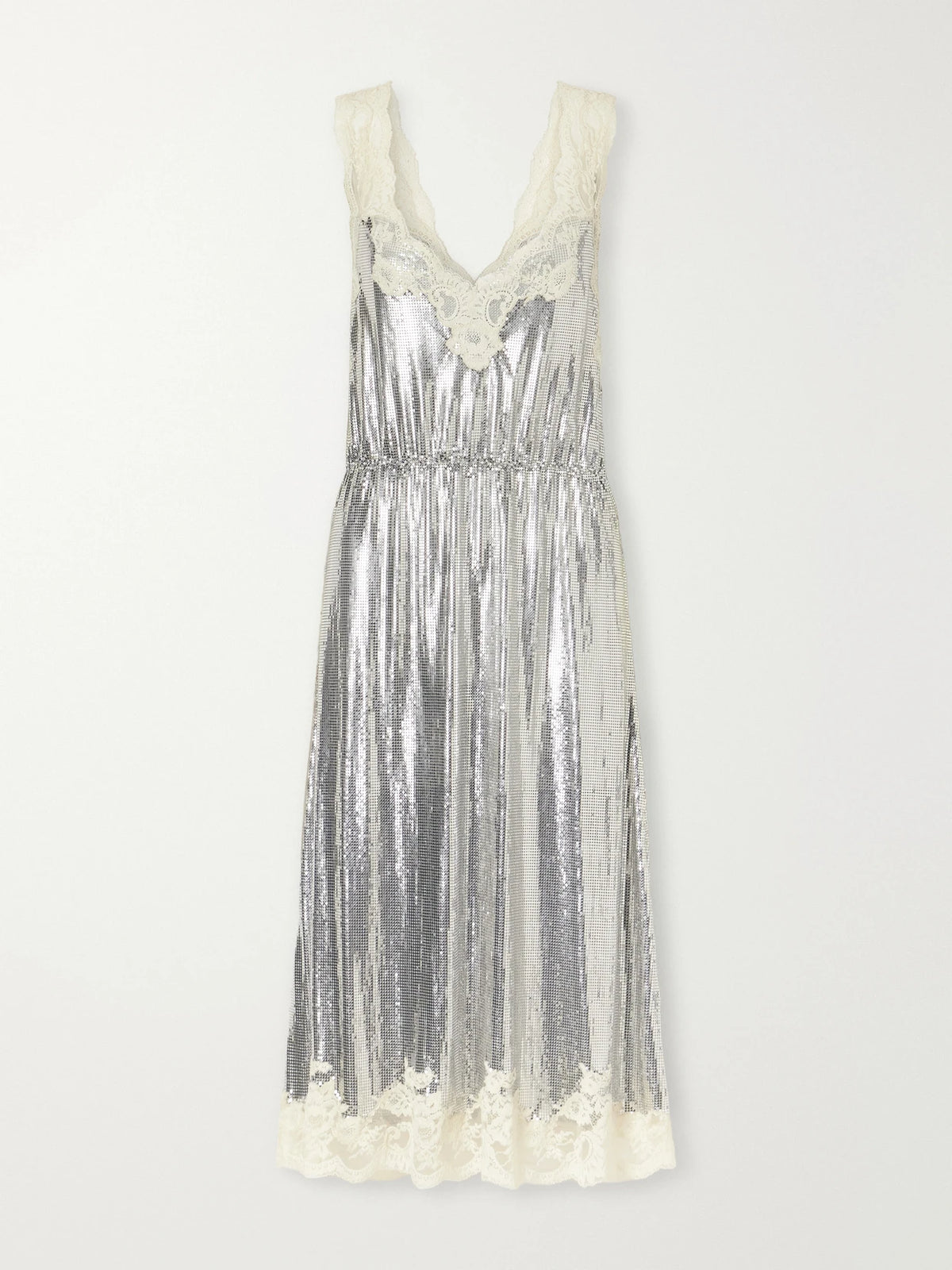 RABANNE Lace-trimmed Chainmail Midi Dress