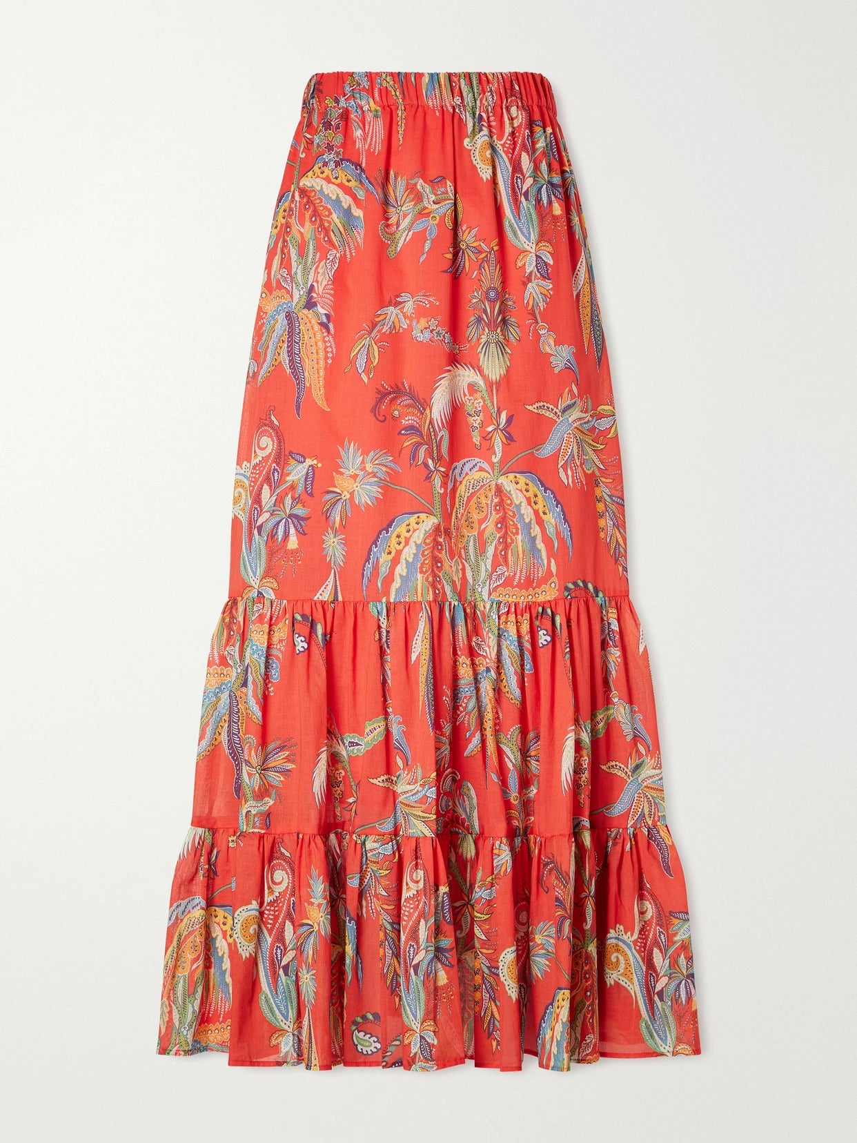 Tiered Printed Cotton Maxi Skirt