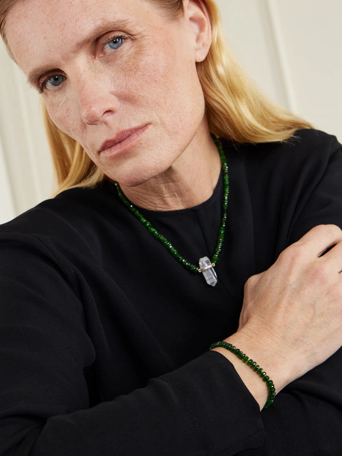 Image of Bracelets. Product name - Oracle 14-karat Gold Chrome Diopside Bracelet in Green colour by brand - JIA JIA
