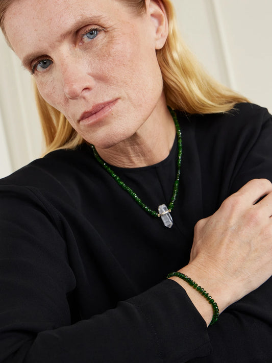 Image of Bracelets. Product name - Oracle 14-karat Gold Chrome Diopside Bracelet in Green colour by brand - JIA JIA