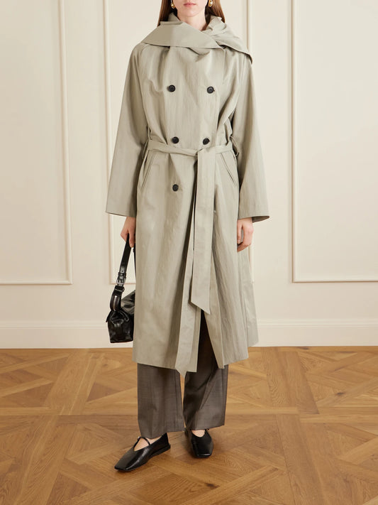 Image of Coats & Jackets. Product name - Dorothy Double-breasted Belted Cotton-blend Trench Coat in Green colour by brand - KALLMEYER