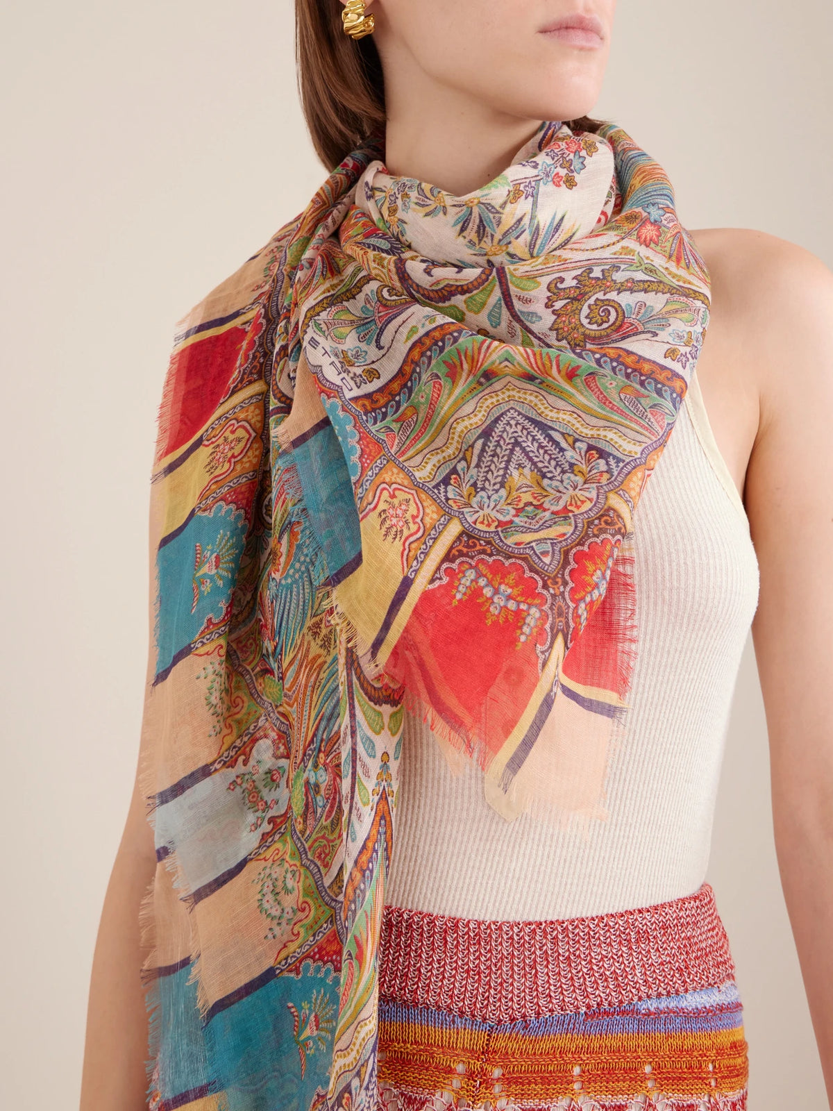 Image of Scarves & Shawls. Product name - Aida Printed Scarf in White colour by brand - Etro