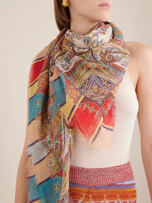 Image of Scarves & Shawls. Product name - Aida Printed Scarf in White colour by brand - Etro
