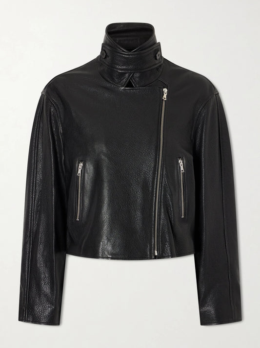 Image of Coats & Jackets. Product name - Varda Full-grain Leather Jacket in Black colour by brand - Nour Hammour