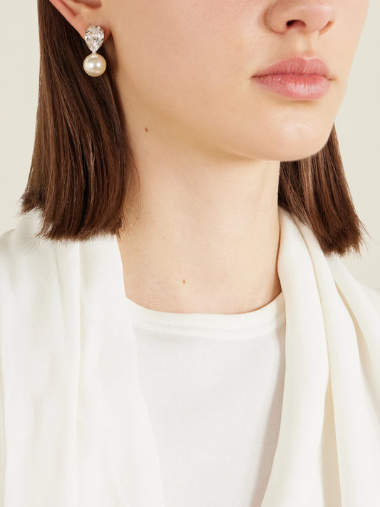 Image of Earrings. Product name - Cimone Silver-tone Crystal Earrings in Ivory colour by brand - Jennifer Behr