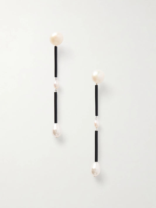 Medium Osiris Silver, Pearl And Glass Earrings