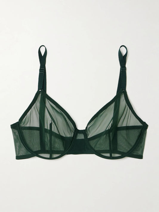 Image of Lingerie. Product name - Eden Tonique Stretch-tulle Underwired Bra in Green colour by brand - Eres