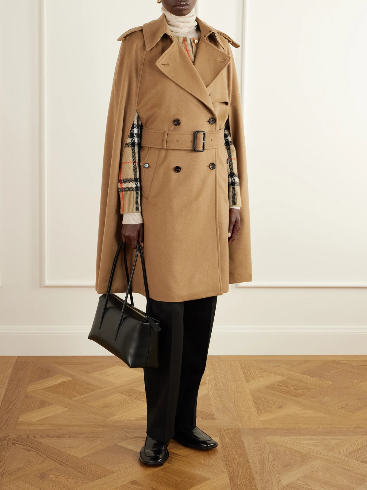 Image of Coats & Jackets. Product name - Belmont Belted Cashmere Cape in Camel colour by brand - Burberry