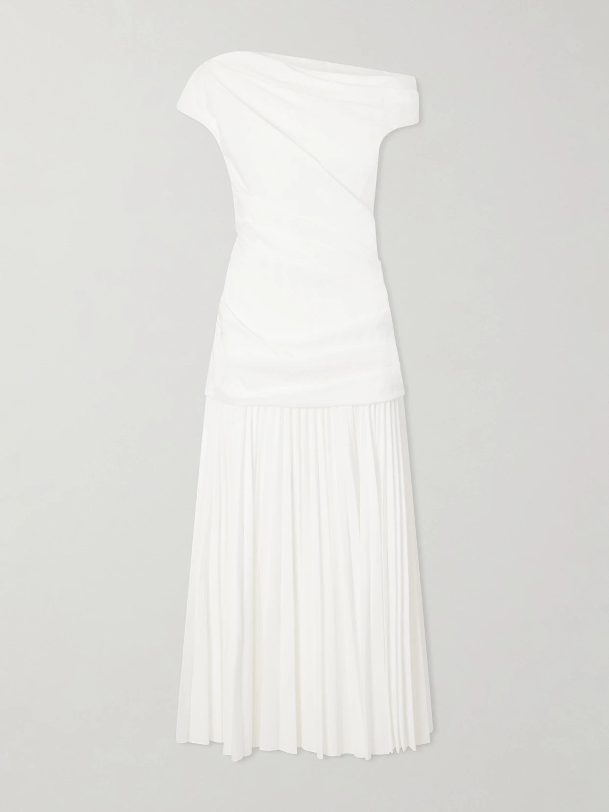 Image of Dresses. Product name - Ammalie One-shoulder Draped Pleated Poplin Midi Dress in White colour by brand - SIMKHAI