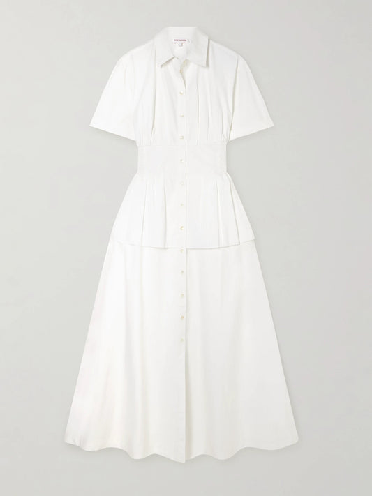 Image of Dresses. Product name - Boogie Woogie Bugle Boy Cotton-poplin Maxi Shirt Dress in White colour by brand - Rosie Assoulin