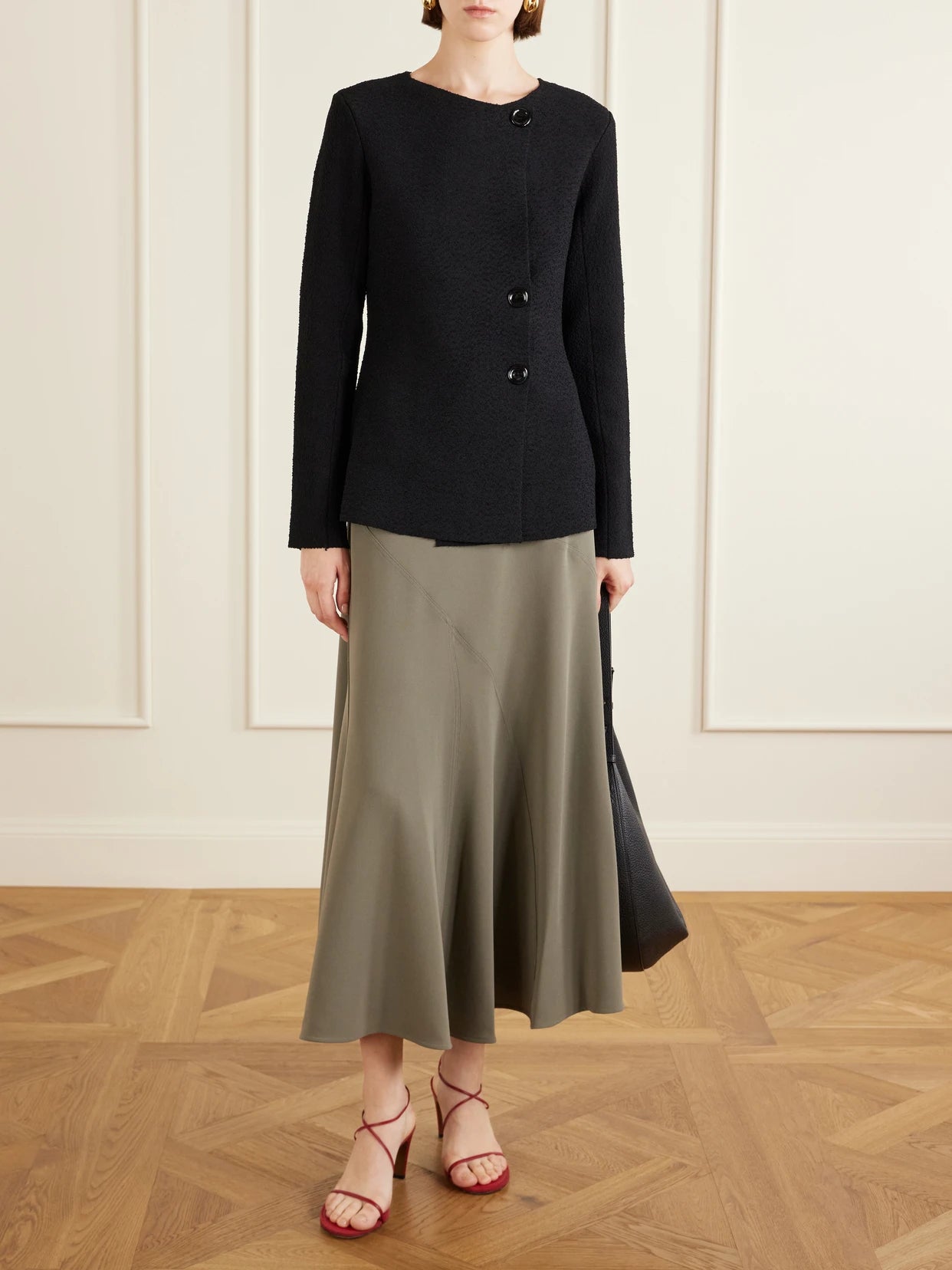 Image of Coats & Jackets. Product name - Sukki Draped Bouclé Jacket in Black colour by brand - Proenza Schouler