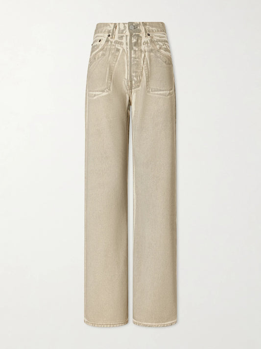 Image of Jeans. Product name - Printed Mid-rise Straight-leg Jeans in Army green colour by brand - Acne Studios