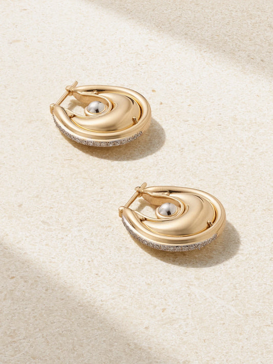 Diana Big 18-karat Gold, Rhodium-plated And Diamond Earrings