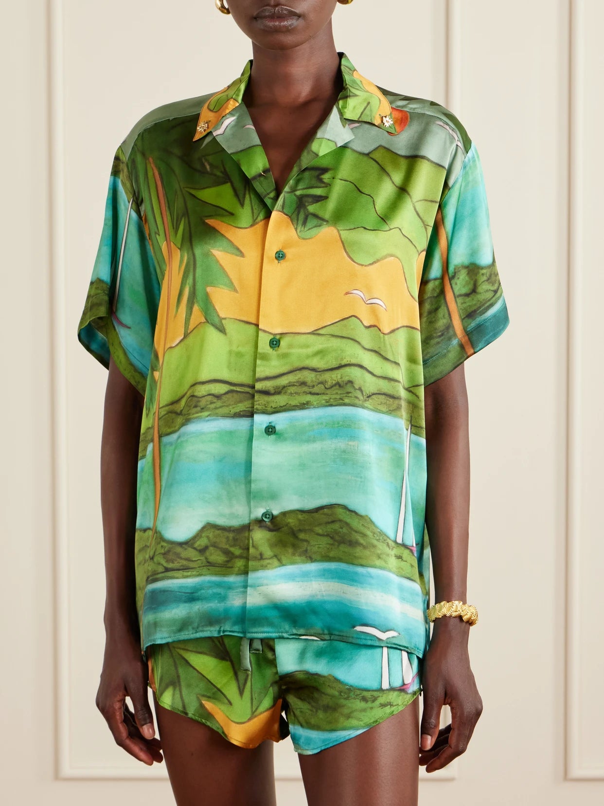 Magdalena Printed Silk-blend Satin Shirt