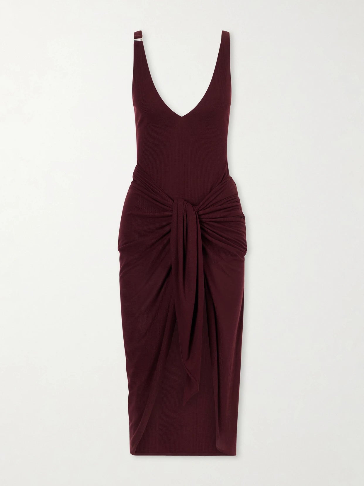 Image of Dresses. Product name - Knotted Ribbed Lyocell Midi Dress in Purple colour by brand - The Attico