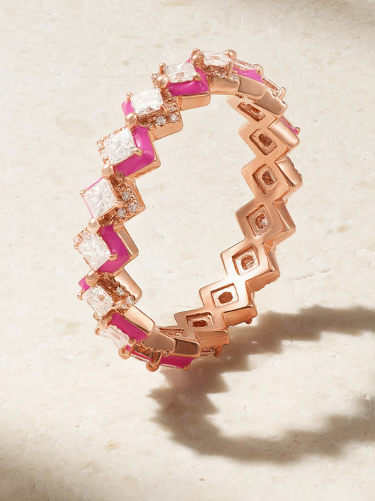 Mosaïque 18-karat Rose Gold, Diamond And Enamel Ring
