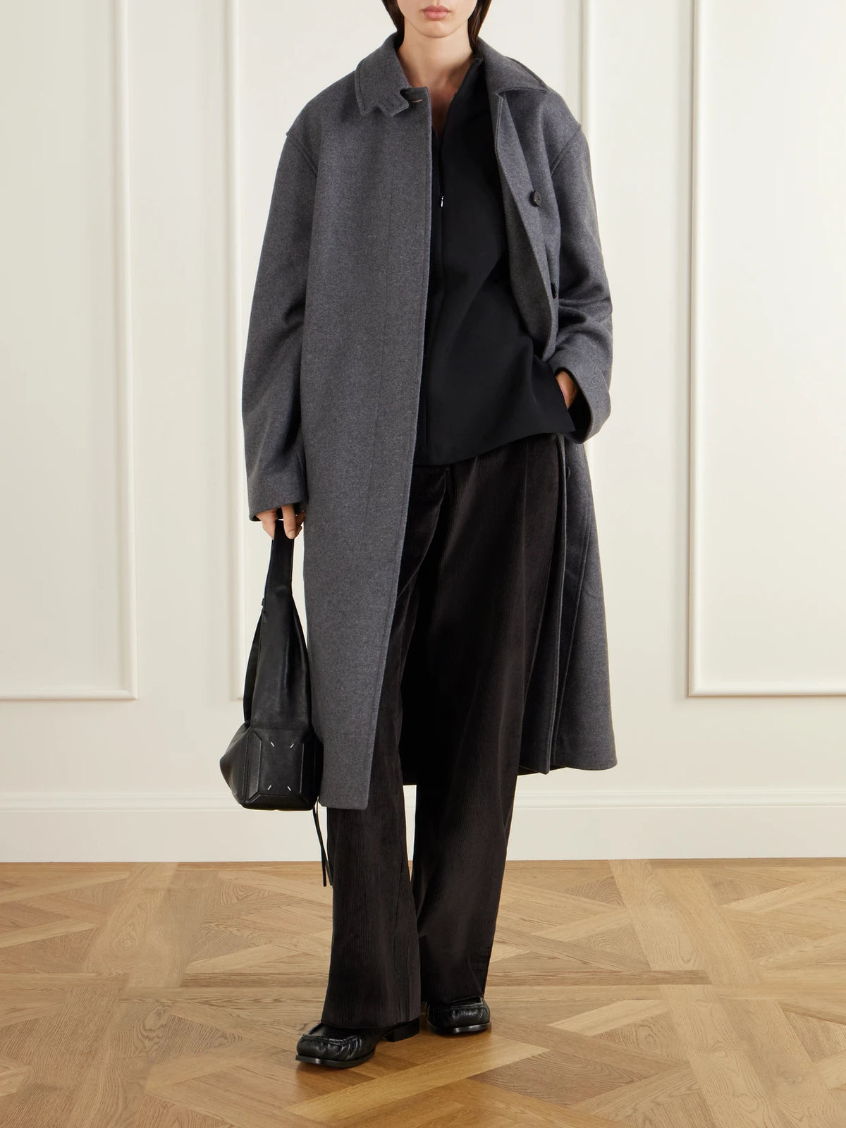 Image of Coats & Jackets. Product name - Ria Melton Wool-blend Coat in Charcoal colour by brand - Studio Nicholson