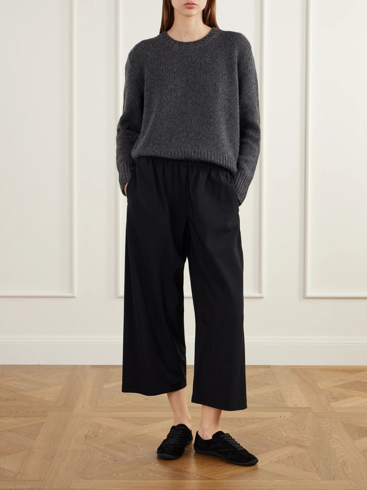 Image of Sneakers. Product name - Clement Suede Sneakers in Black colour by brand - The Row